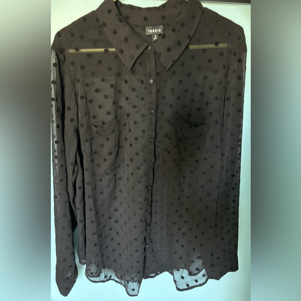 Torrid sheer long sleeve black blouse